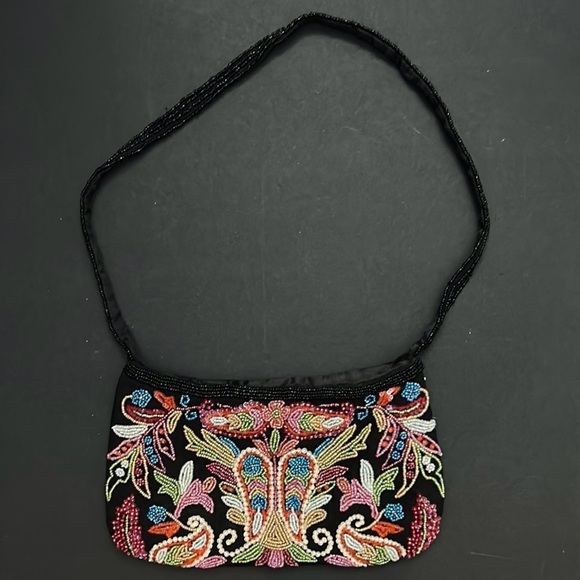 Express 90s Retro Style Black Beaded Women's Bag in Colorful Beads and Sequins - Picture 3 of 14